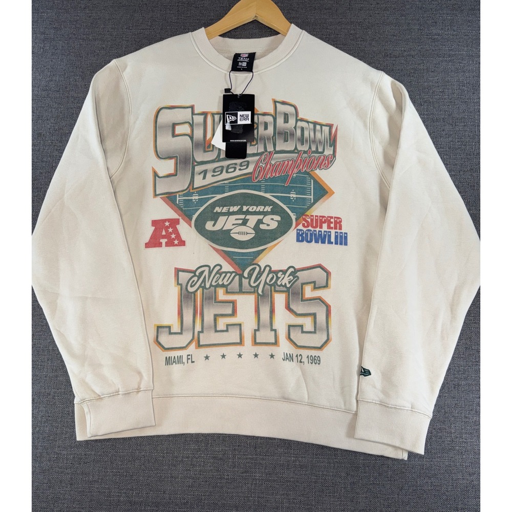 New Era NFL New York Jets Super Bowl III Champions Sweatshirt Cream Mens L NEW